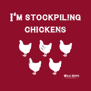 WOMENS T-SHIRT - Stockpiling Chickens (White on Dark) Design