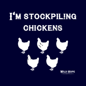 MENS T-SHIRT - Stockpiling Chickens (White on Dark) Design