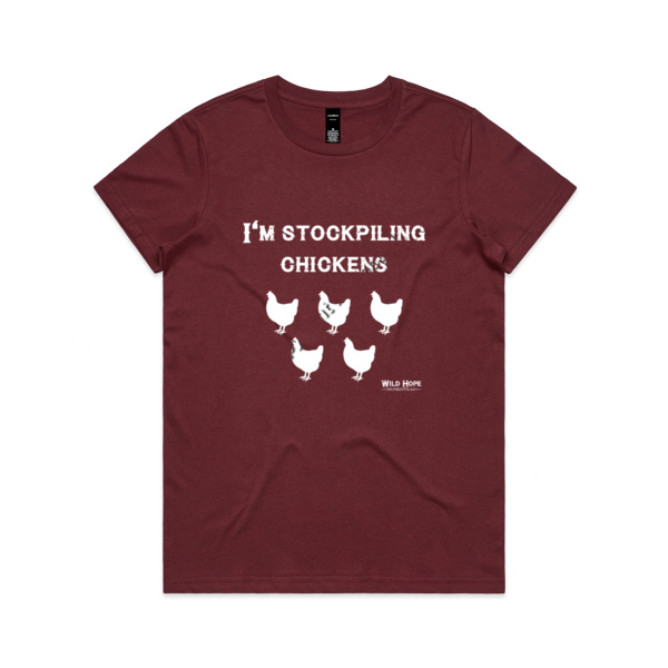 WOMENS T-SHIRT - Stockpiling Chickens (White on Dark) Thumbnail